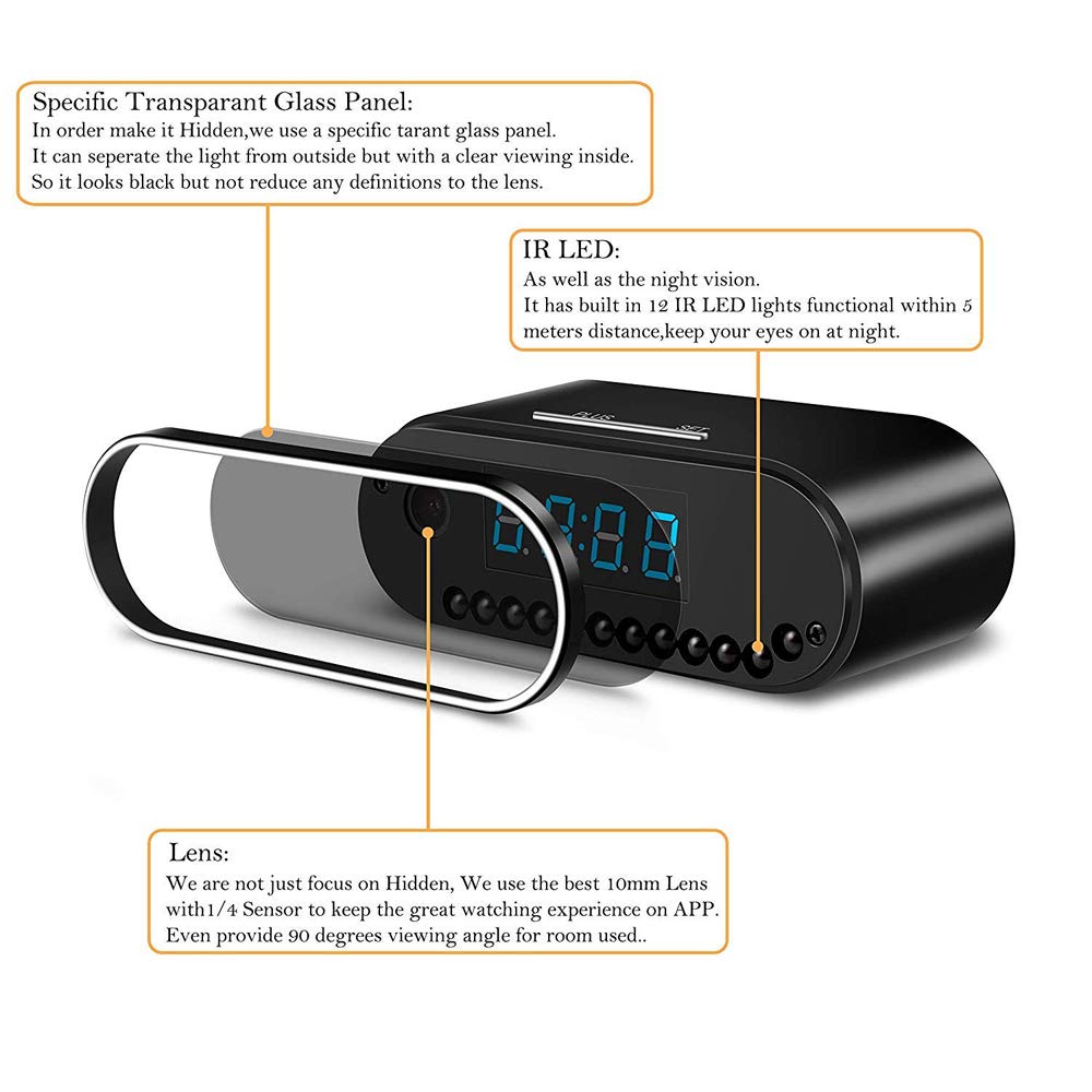 Caméra espion sans fil WiFi cachée, caméra espion avec détection de mouvement, mini caméra IP HD 1080p pour la maison avec vision nocturne, prise en charge des smartphones et des ordinateurs