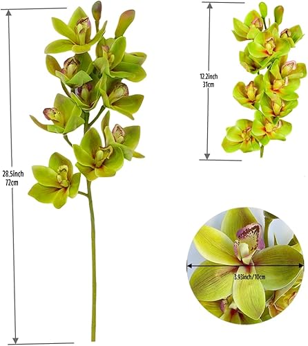 Miniatura 7 de Orquídeas artificiales de Cymbidium, 2 racimos de flores artificiales para exteriores, flores falsas para exteriores, arbustos verdes, plantas para
