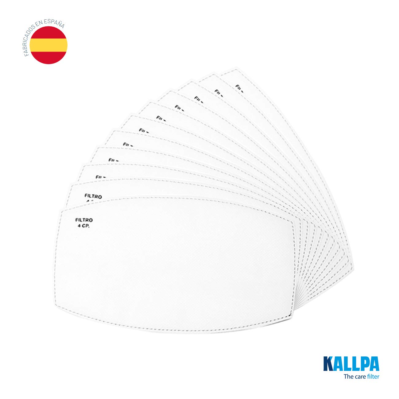 [ENVÍOS EN 24H] KALLPA® Pack de 100 filtros para mascarillas UNE0065 - REUTILIZABLES - fabricados en España - hidrófobo, antiestático y antibacteriano, muy transpirable (TNT) (Packs Adulto)