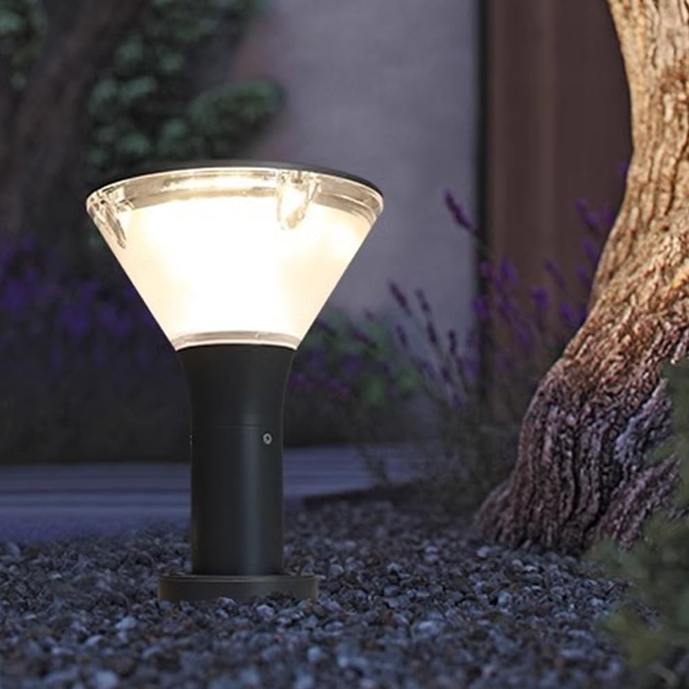 HELCEKOU Modern Path Light Outdoor IP65 Waterproof Bollard Lantern Gray Aluminum Housing Pathway Lights Acrylic Shade Rainproof Landscape for Lawn Garden Courtyard Decoration