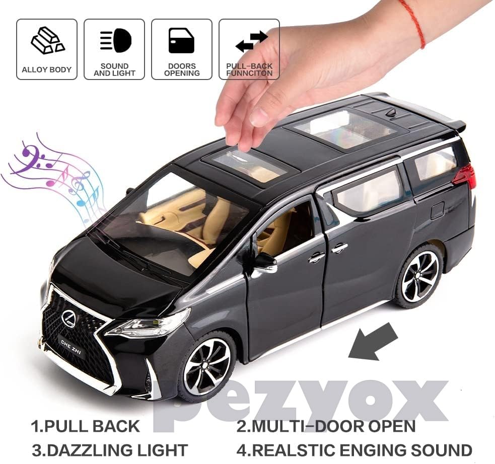 Image of Model Car 1 /24 Lexus LM300 Alloy Pull Back Metal Collectible Toy Car with Light and Sound Toy Vehicle Door Can be Opened-Black (Black)
