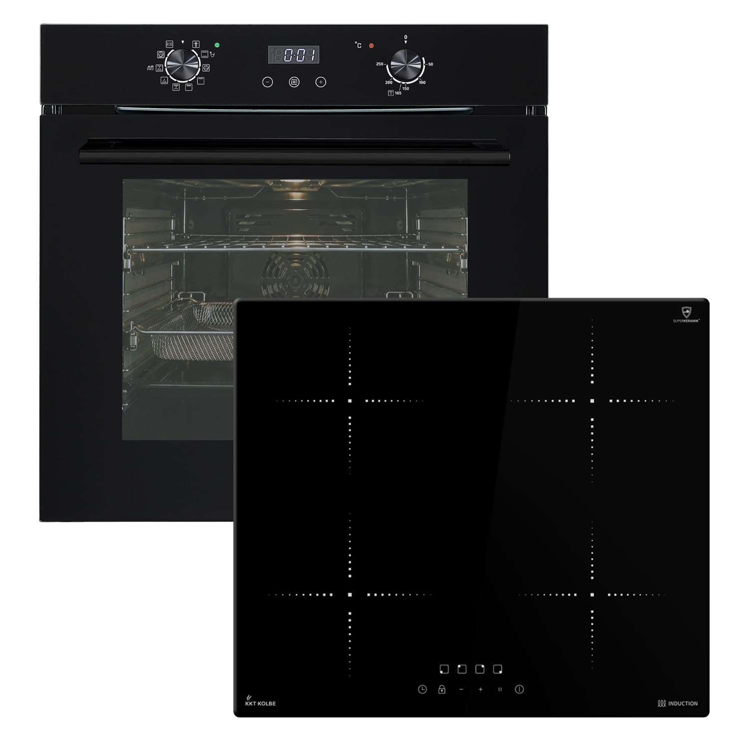 KKT KOLBE Autarkes Herdset 60cm Einbaubackofen BO7010FB 59cm Induktionskochfeld IH85900RL Airfry Katalyse Teleskopauszüge Timer