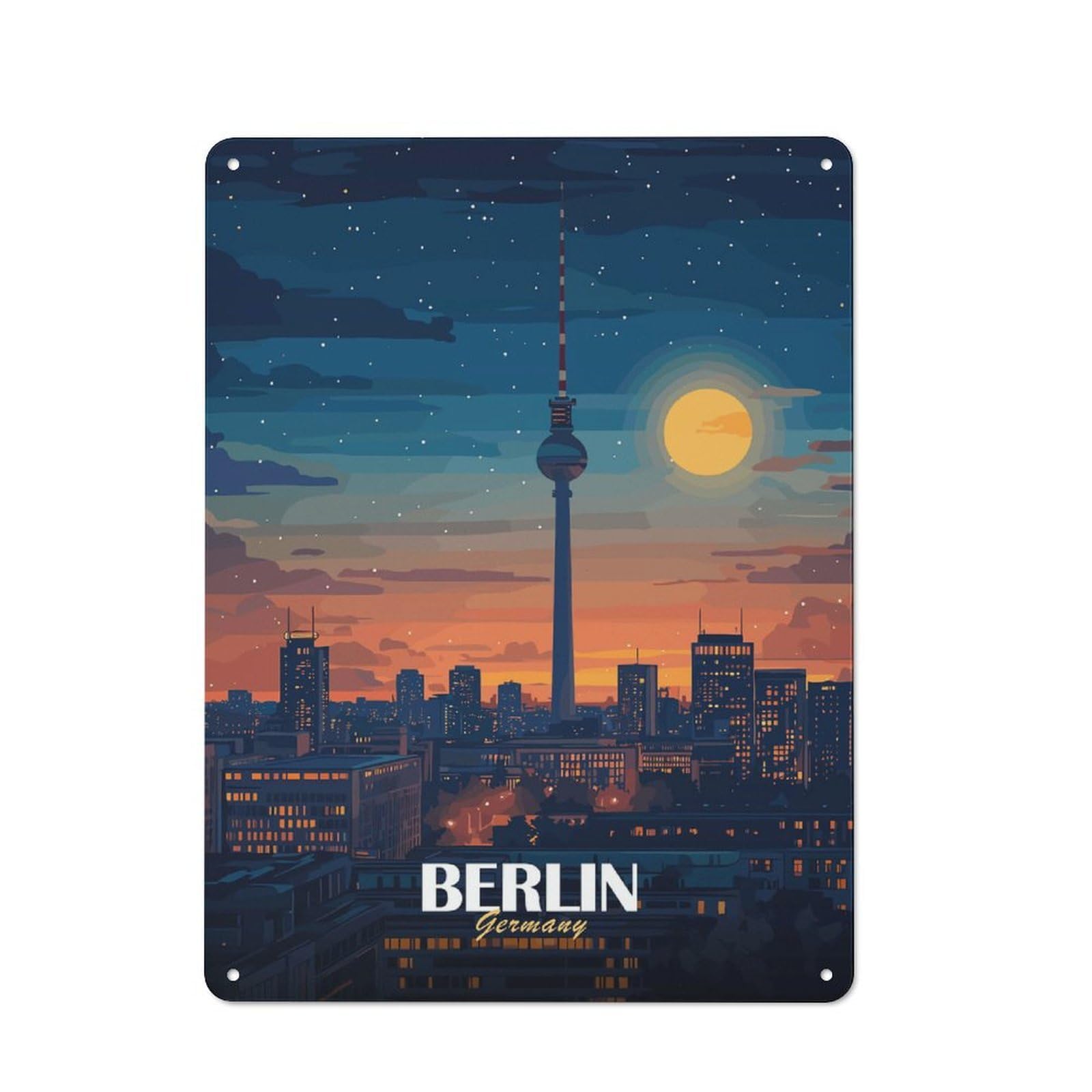 Junmoney Style-5 Retro Metal Wall Sign 40X30cm With Berlin Germany Cityscape For Bar Or Restaurant, Gift Idea For A New Home And Metal Sign Collection