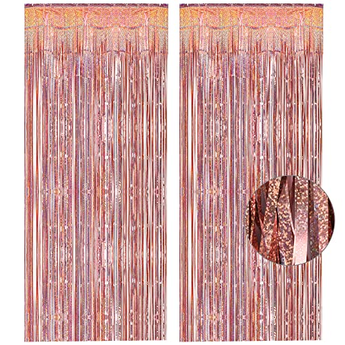 Cortina decorativa de flecos en oro rosa 3.2ft x 8.2ft miniatura 1