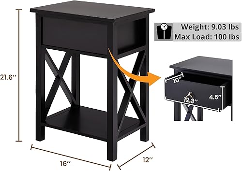 Miniatura 2 de Naomi Home Alisa - Mesa auxiliar de madera con estante de almacenamiento, color negro