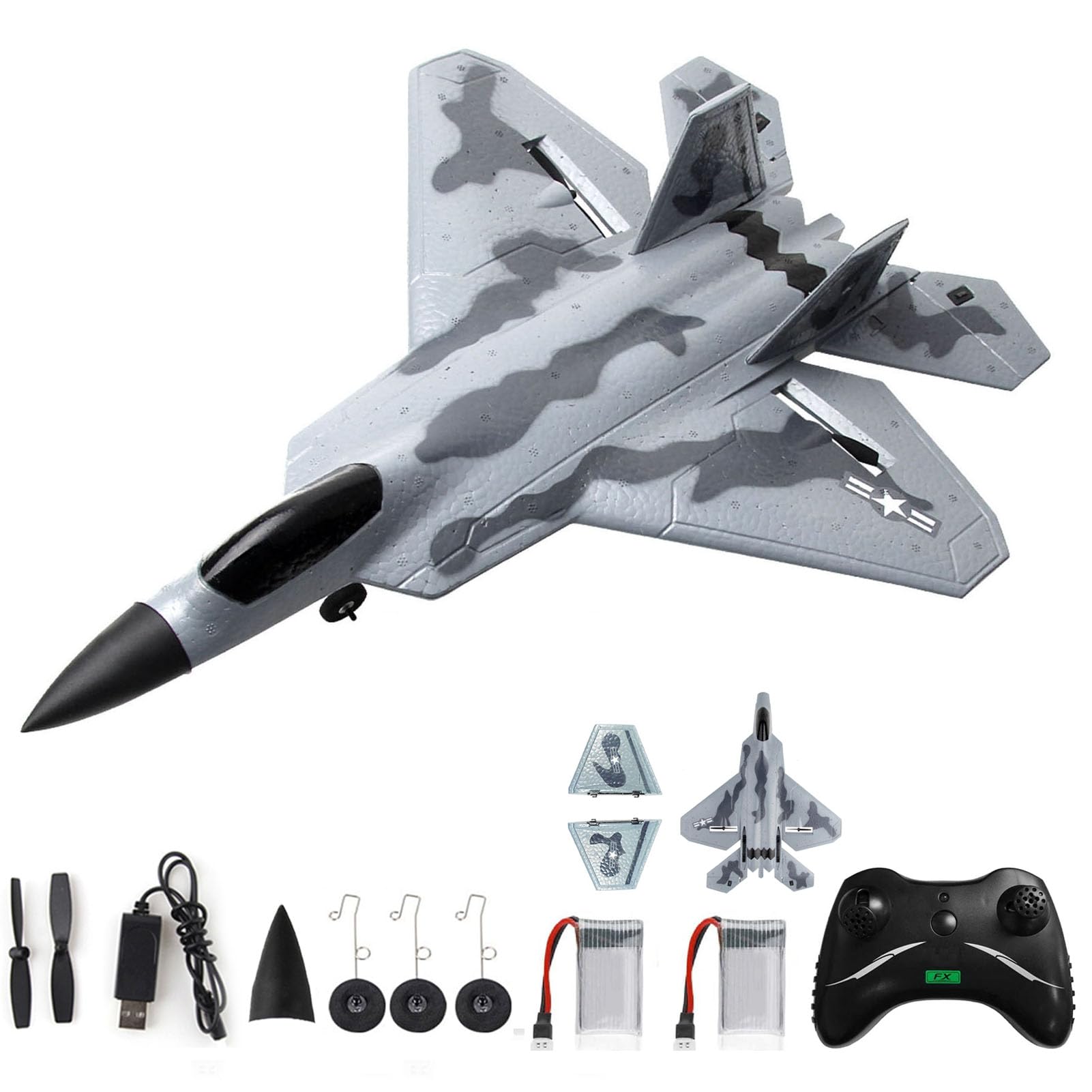 Hylukon F-22 RC Plane 2 Channel 2.4GHz Remote Control Airplane Gliding F22 Aircraft Model EPP RC Glider Toy for Adults Kids Boys Easy to Fly Airplane Toy for Beginners