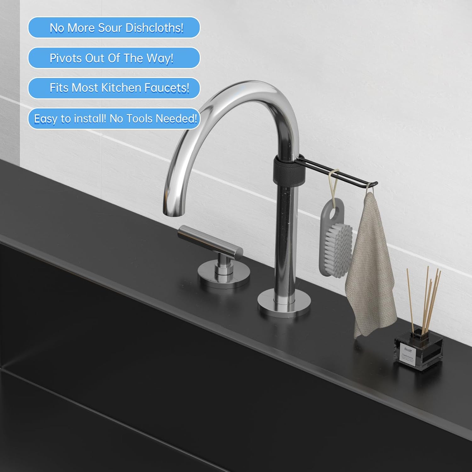 1 Pack Dish Towel Holder for Multiple Kitchen Sink Faucets（Black） image 2