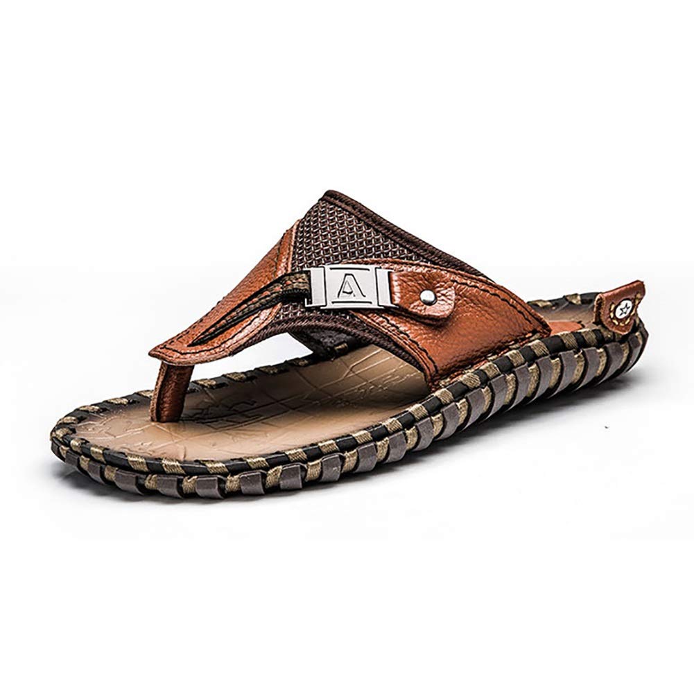 G&F Klapki letnie buty plażowe ze skóry bydlęcej wygodne gumowe miękkie dno wypoczynek (kolor: brązowy, rozmiar: 39)