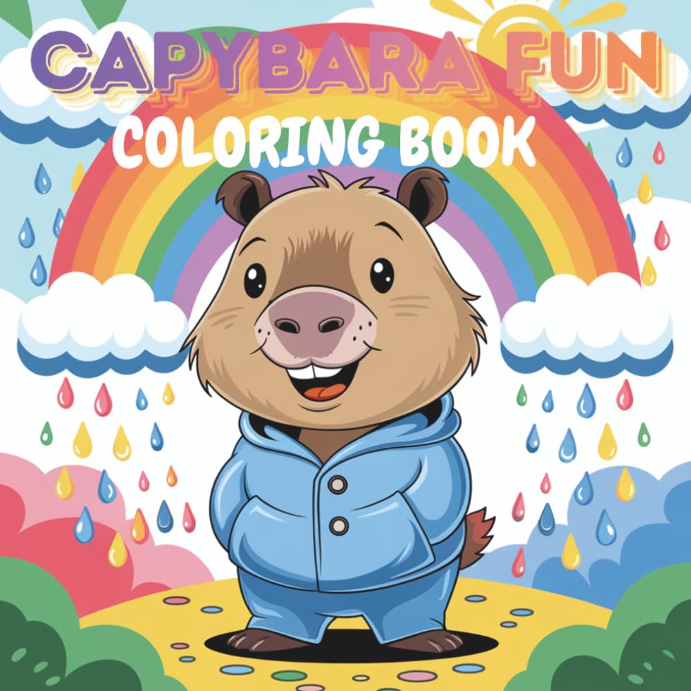 Capybara Fun Coloring Book: for Adults and Teens, 40 Fun & Relaxing Cute Animal Coloring Pages, Single-Sided, Stress Relief and Mindfullness