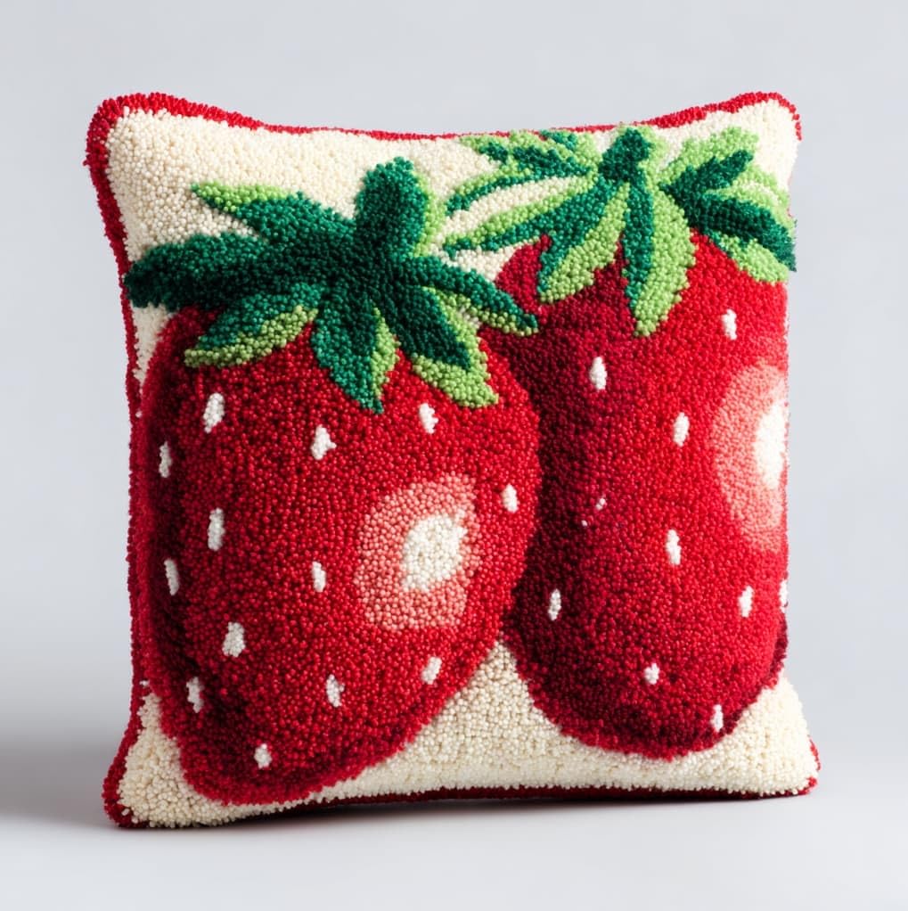 Wallustrioaw Diy Latch Hook Kits,Strawberry,Needlework Pillow Cover Diy Hooks Knitted Pillow Embroidery Latch Hook Cushion Kit,17X17in