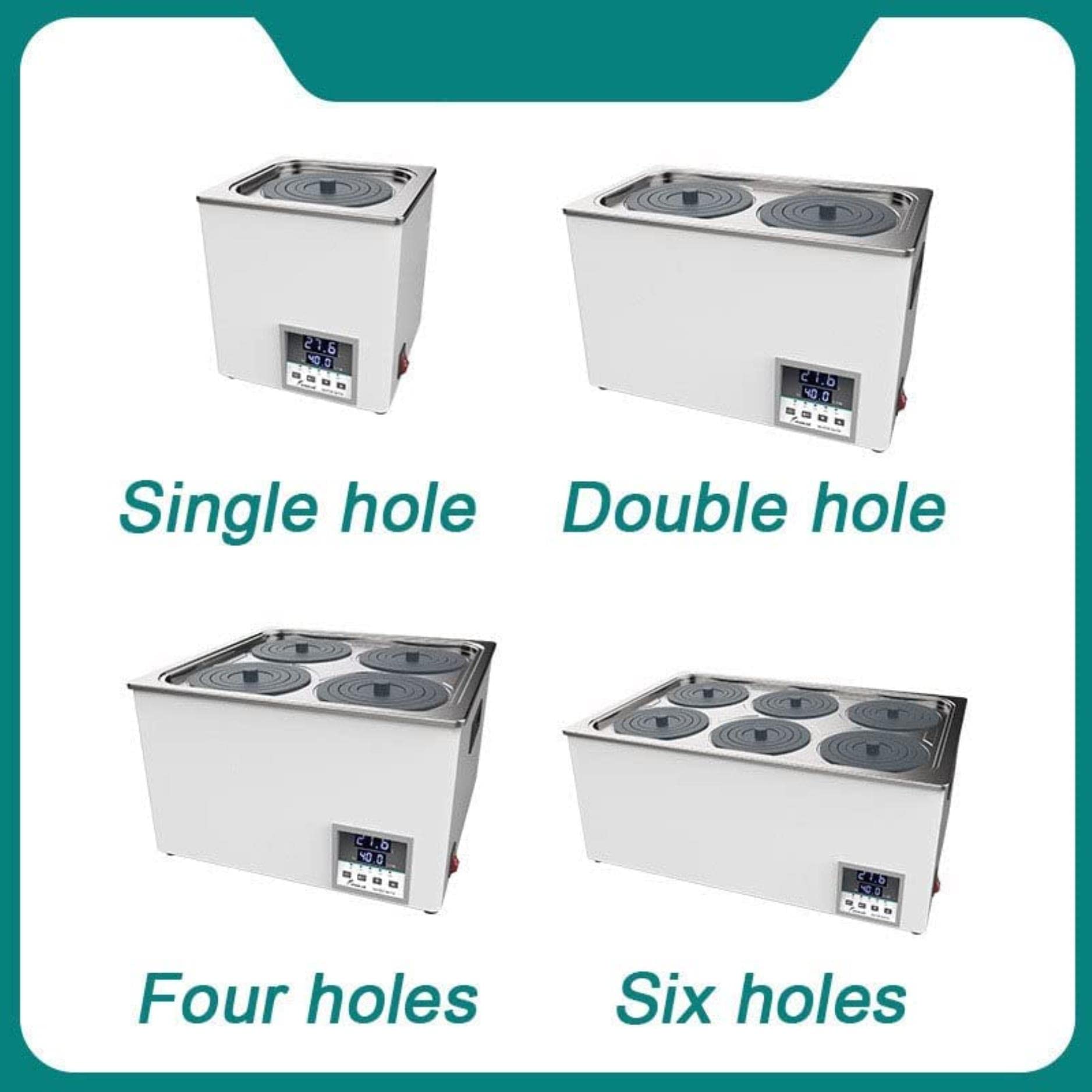 Baño María termostático Digital de Laboratorio de Doble Orificio, RT 5–99,9 °C, Tanque Interior de Acero Inoxidable Calefacción eléctrica Baño María termostático poroso, 0–999 Minutos Temporizador