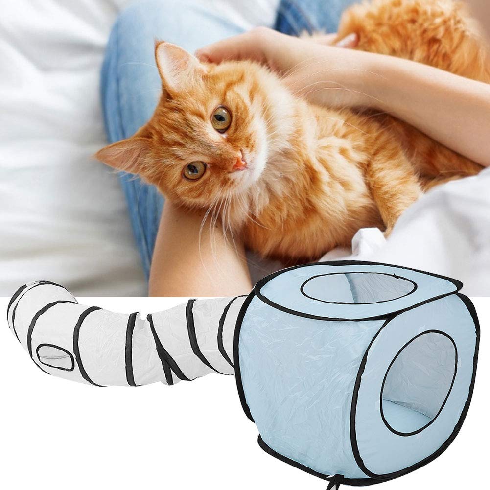 play Sshaped Cat Tunnel Foldable Toy Collapsible Hideaway for Kittens Puppies Interactive Maze House (Blue) - Image 3
