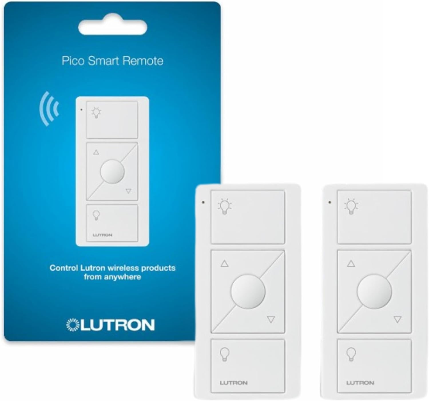 Lutron Pico Remote for Caseta Smart Dimmer Switch, 3-Button Control with Raise/Lower and Preset Lighting Level, for Table Top or Wallmount Use, PJ2-3BRL-WH-L01R, White, 2 Pack Lutron Pico Remote for Caseta Smart Dimmer Switch, 3-Button Control with Raise/Lower and Preset Lighting Level, for Table Top or Wallmount Use, PJ2-3BRL-WH-L01R, White, 2 Pack