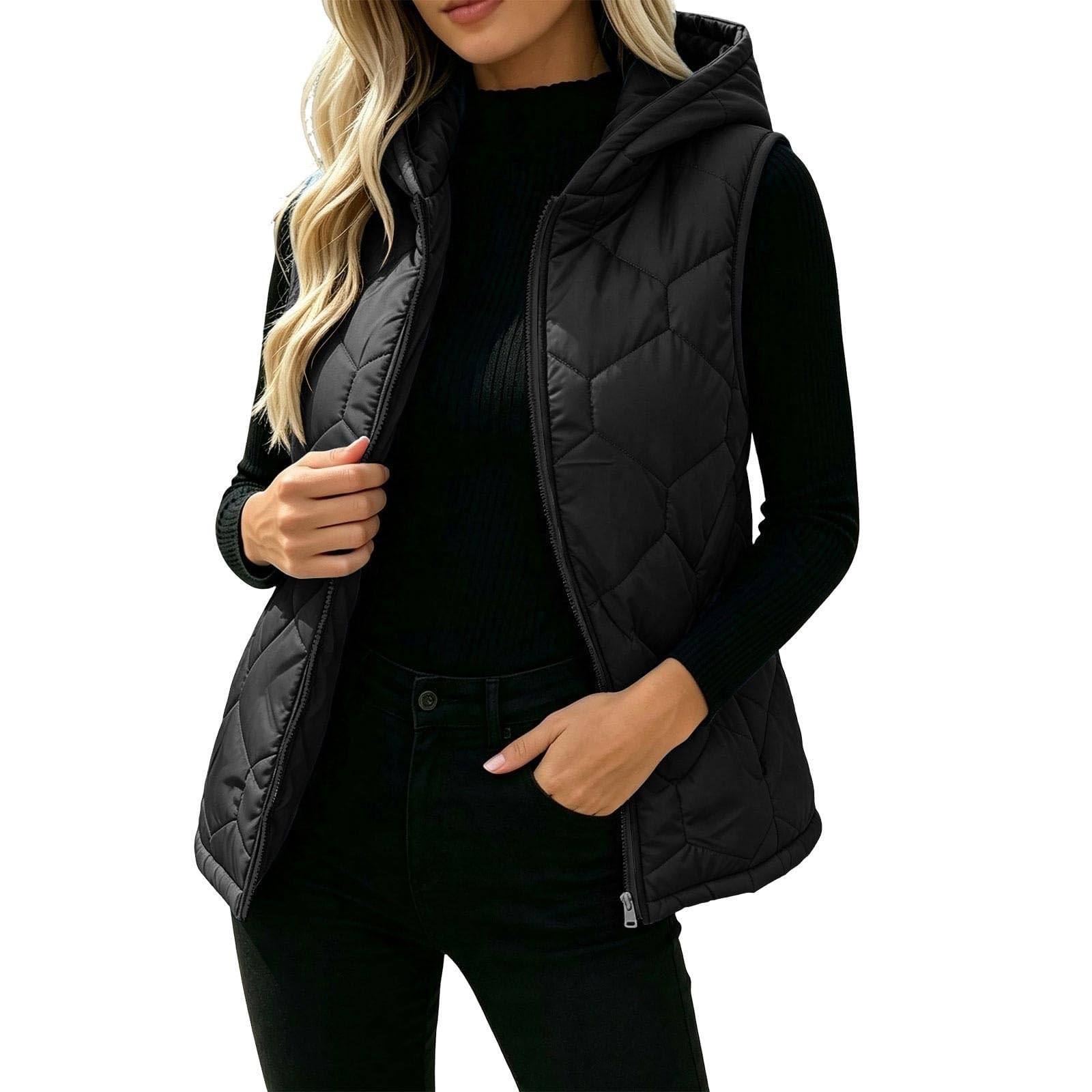 FUPODD Steppweste Damen Mit Kapuze Weste Winter Zipper Daunenweste Leicht