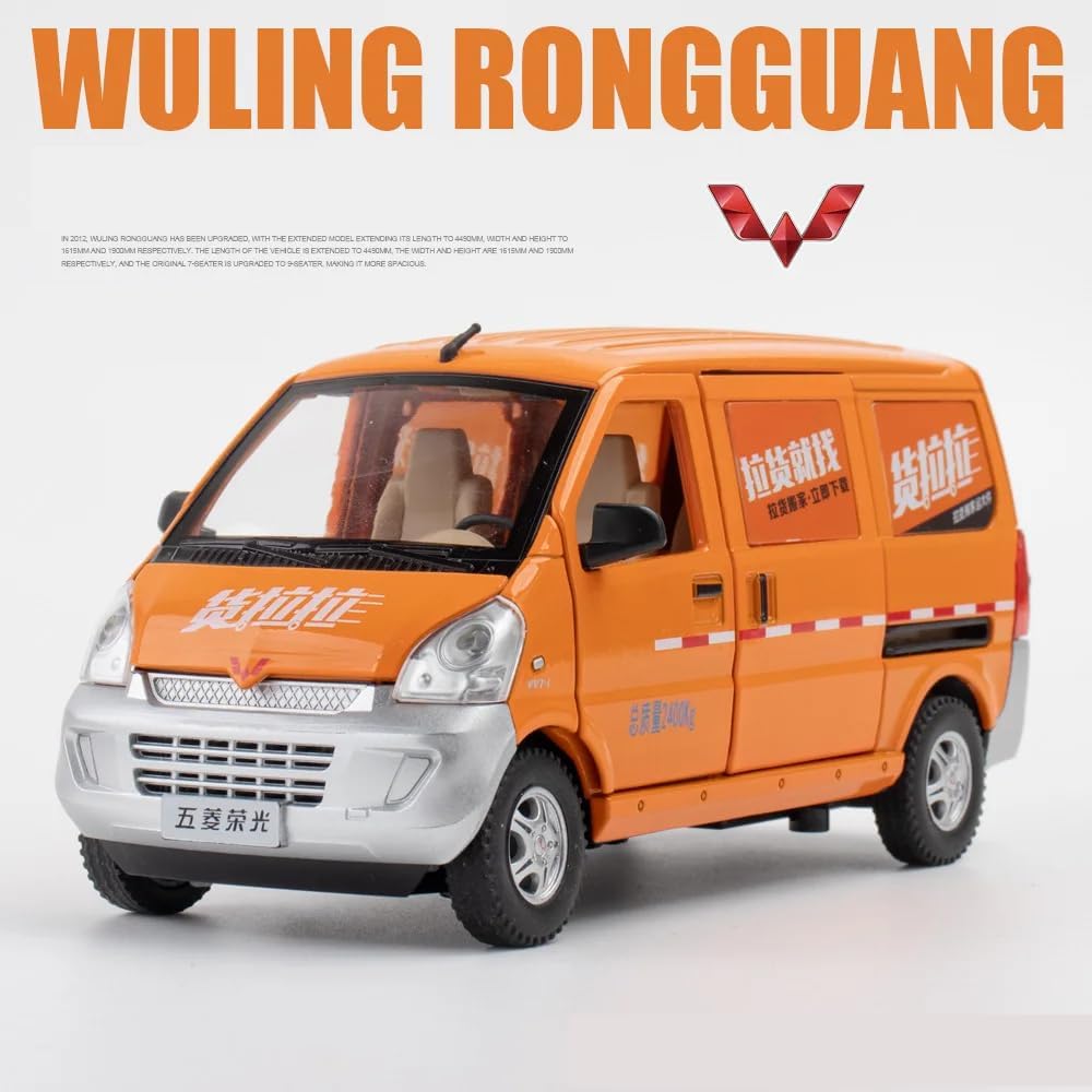 Advisian store Exclusive Alloy Metal Pull Back | Die-cast Car Model with Sound Light Mini Auto Toy for Kids Metal Model Toy Car with Sound and Light (1:24 Wuling Rongguang Van -Orange) 4