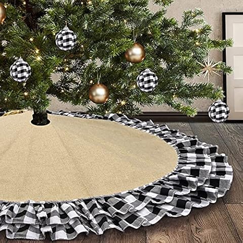 Sofevaim Buffalo Plaid Ruffle Border 48 Inch Tree Skirt,Double-Deck Tree Skirt for Family Holiday Xmas Ornaments Farmhouse Decorations Cover