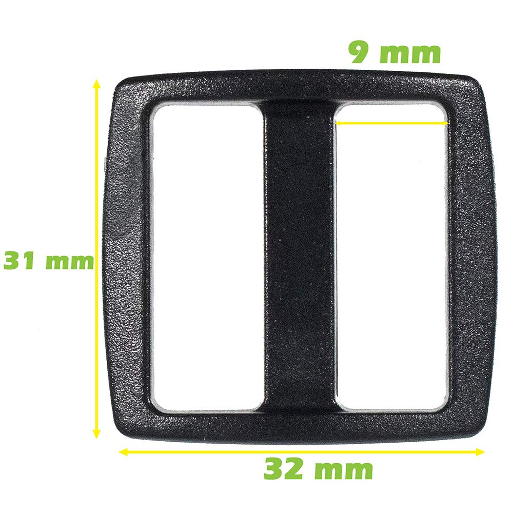 West Coast Paracord 1-Inch Black Wide Mouth Plastic Tri-Glides (2 Pack)