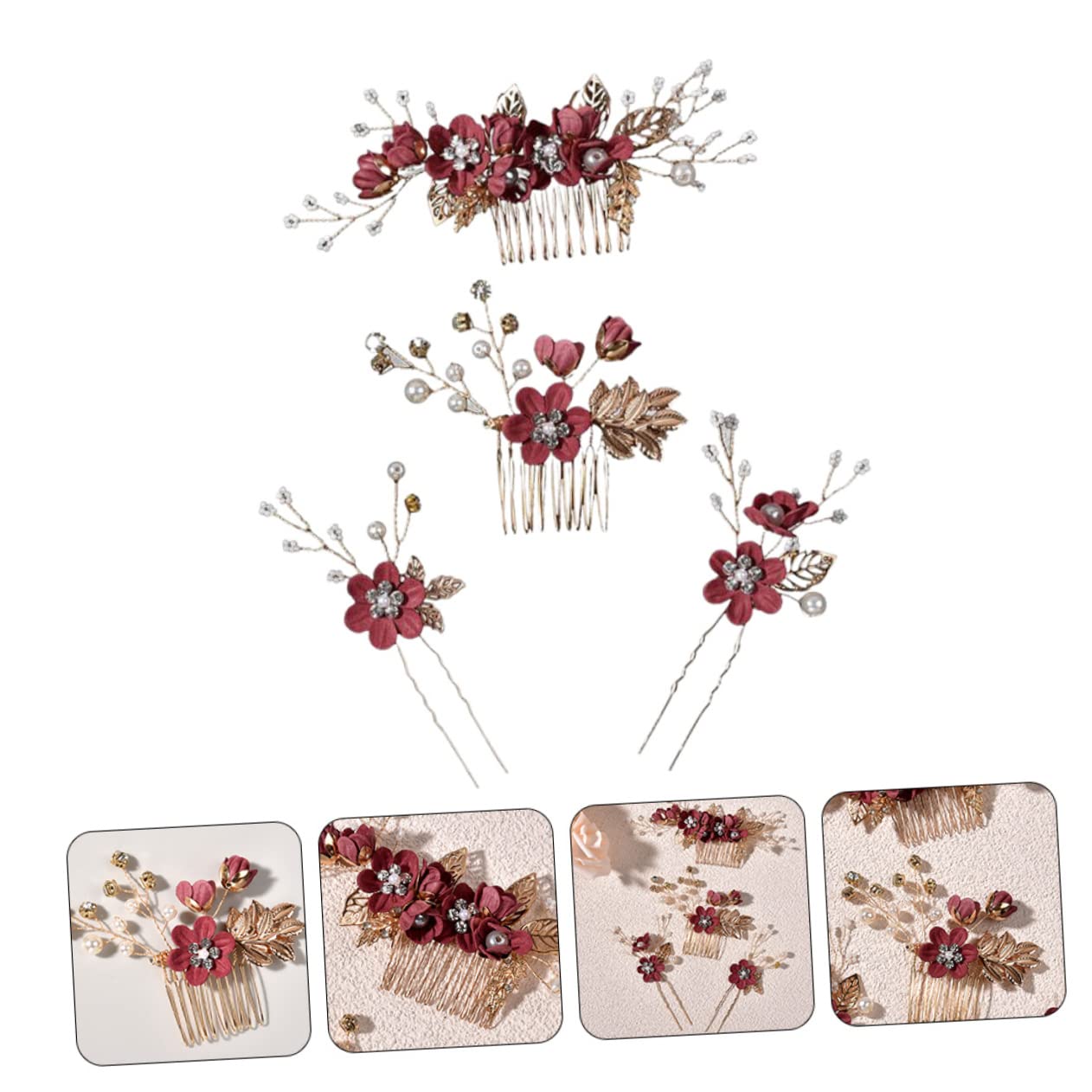 Abaodam 4 Juegos Horquilla Para El Cabello Para Mujeres Trenzas Peine De Inserción De Pelo De Boda Peine De Flor De Decoración Flor Novia Aleación De Zinc Delicado