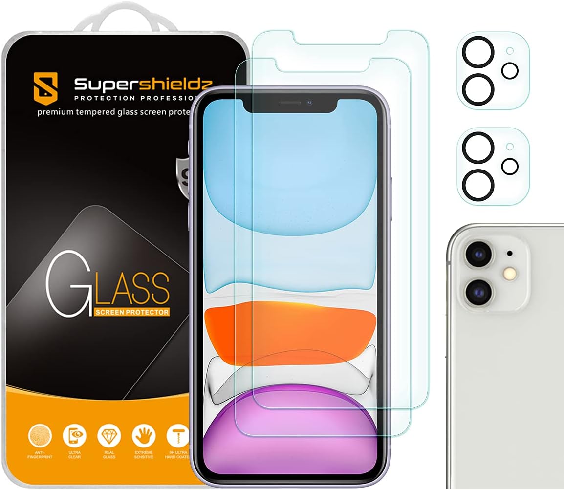 (2 Pack) Supershieldz Designed for iPhone 11 (6.1 inch) + Camera Lens Tempered Glass Screen Protector, Anti Scratch, Bubble Free