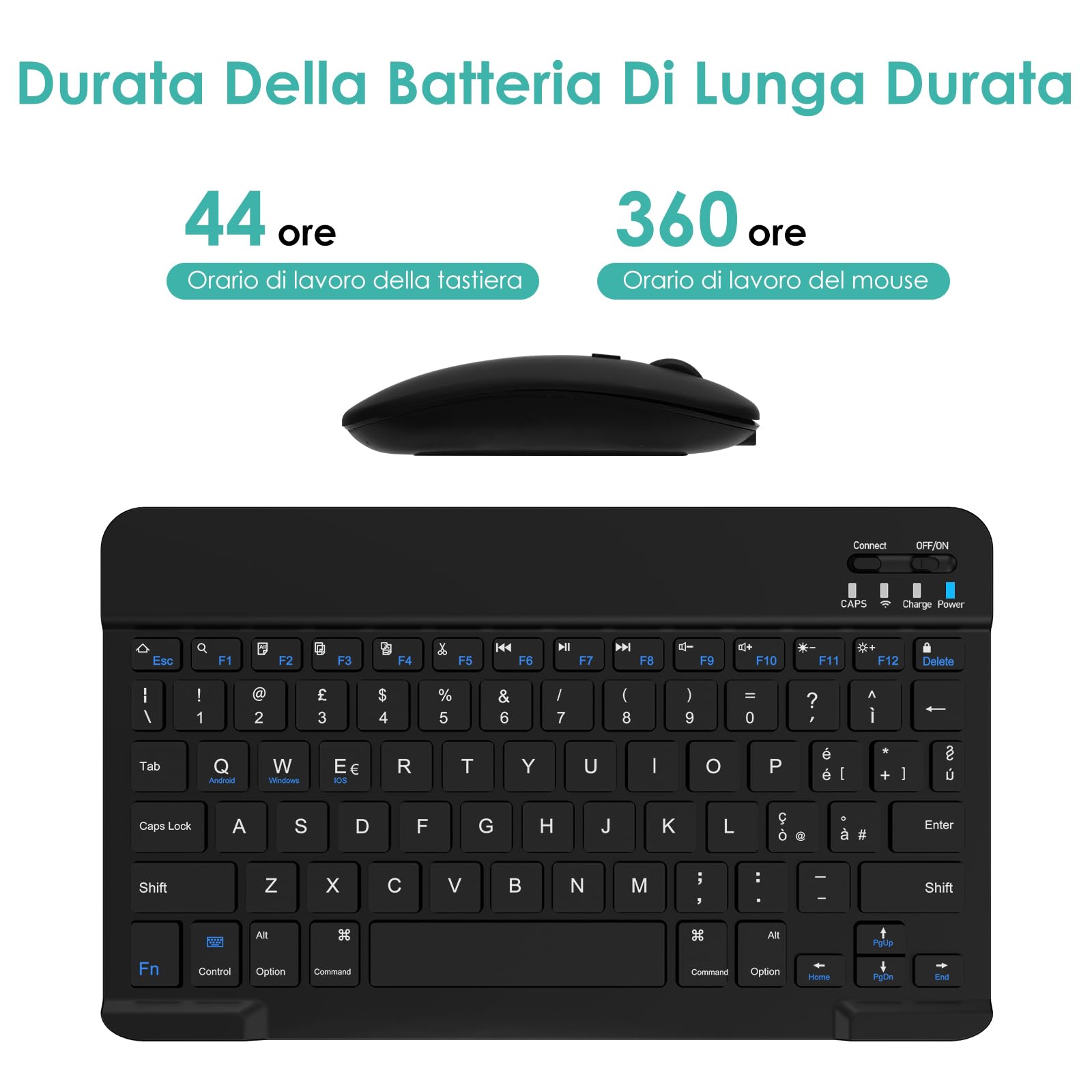 LAMA Tastiera e Mouse Wireless, Tastiera Tablet Universale Ultra Sottile Ricaricabile, Tastiera Bluetooth Portatile per iPad/Tablet/iOS/Android/Windows/Laptop/Computer Desktop/Telefoni, Nero