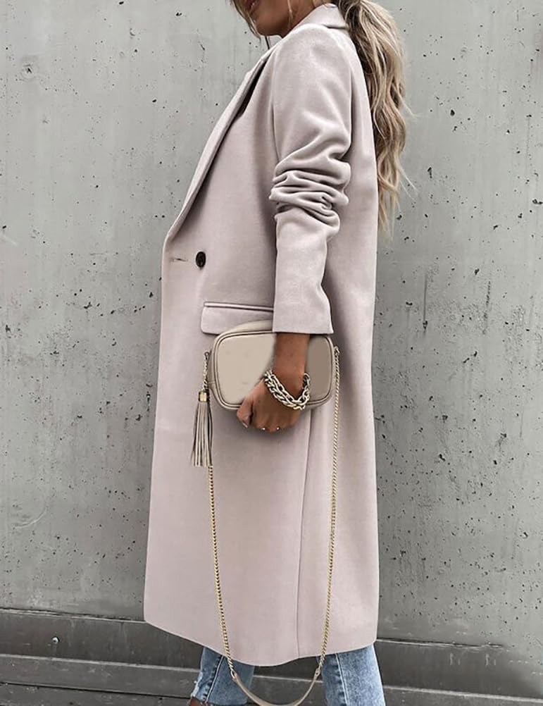 IDEALSANXUN Womens Long Wool Coats Fall Winter Notch Lapel Dressy Peacoat Jackets - Image 4