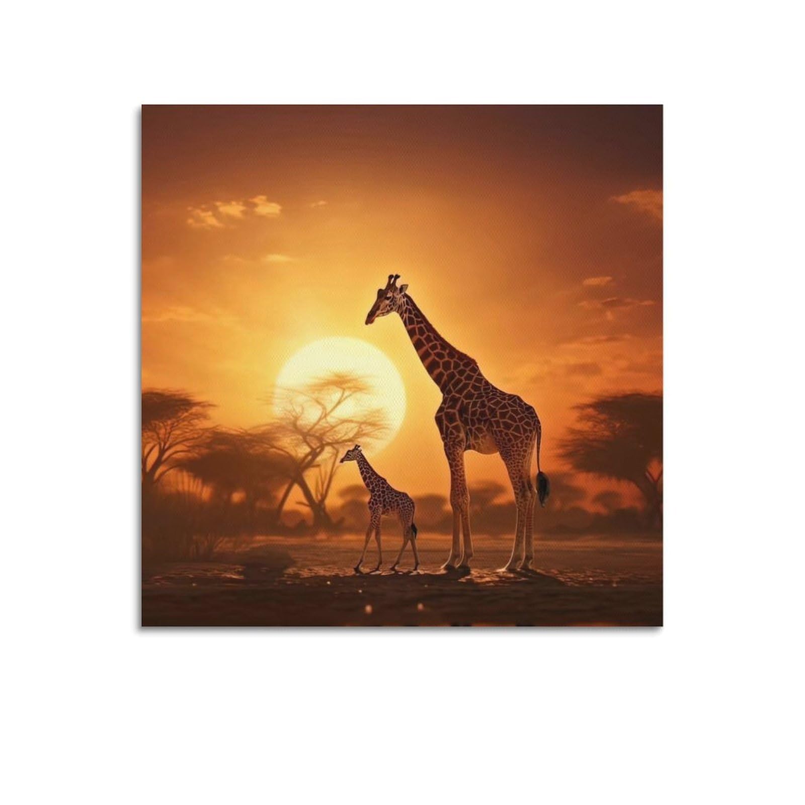 ZSZWHJ Animal Poster Giraffe And Its Cubs Poster Decorative Painting Canvas Wall Posters And Art Picture Print Modern Family Bedroom Decor Posters 24x24inch(60x60cm)