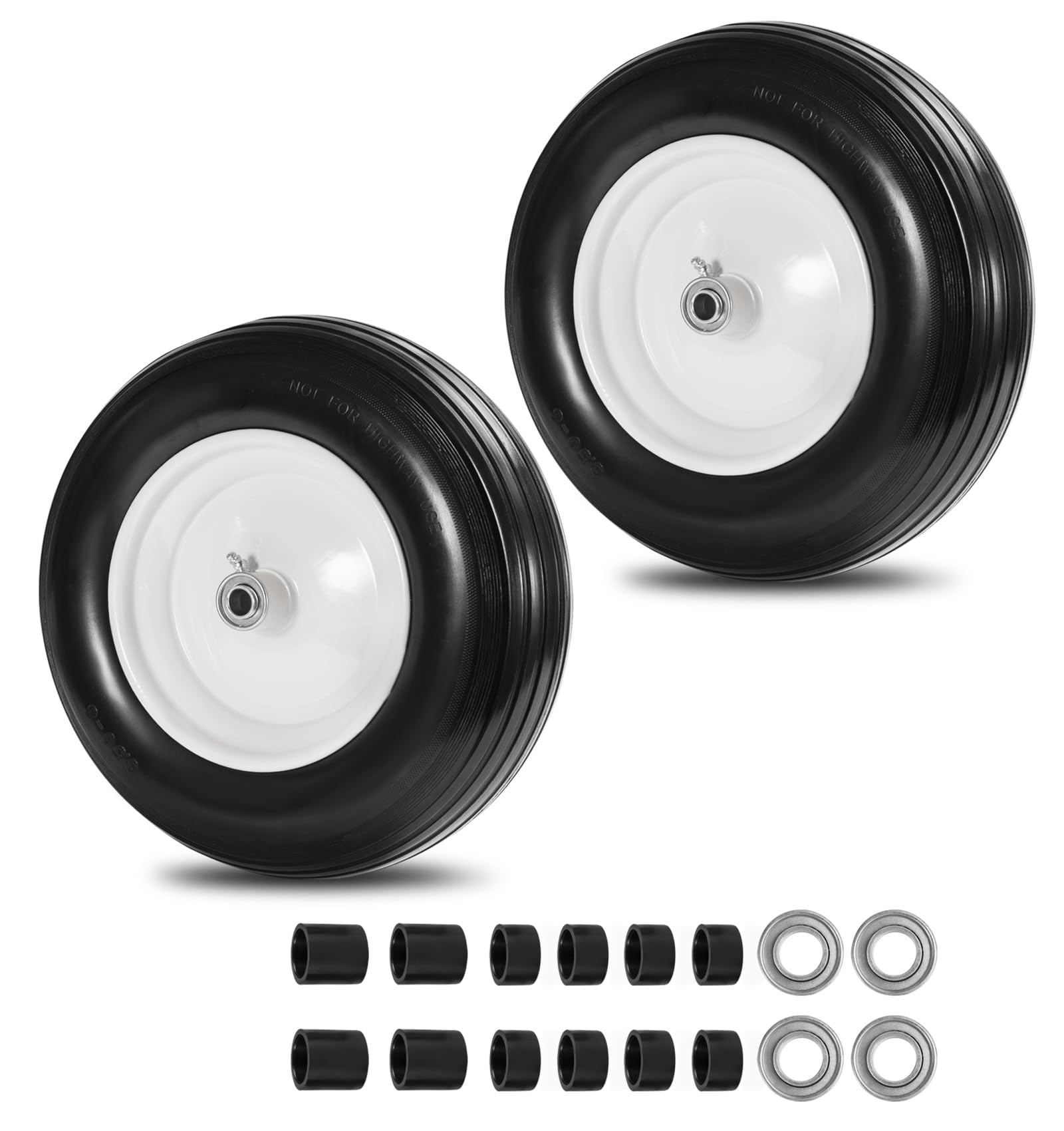 Parts Camp 14.5-inch Flat-Free Wheelbarrow Tires 4.80/4.00-8 tire and wheel 3.50 x 8 Garden Cart Tire Wagon Tire 13"-16" Universal Tire With 3/4" & 5/8" Bearing, 3" Hub,3.1" Width