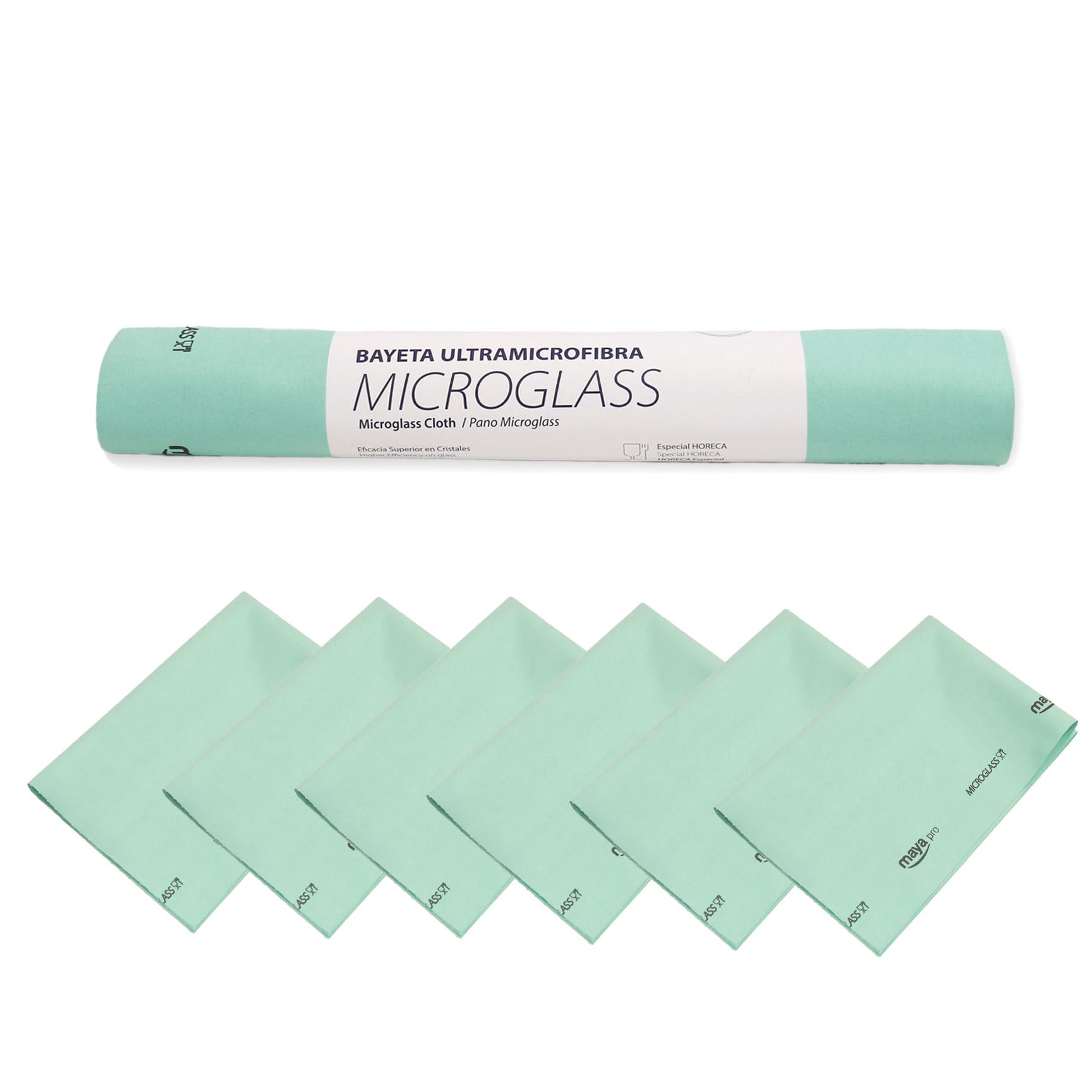 Maya Microglass Cloths with Cut to Size, Especially for Tableware and Glass. Leaves No Marks. Very Absorbent and Quick Drying. 100% Microfibre. Roll of 6 (Colour: Green)