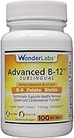 Vista 1 de Wonder Laboratories Vitamina B12 sublingual (1000 mcg), B6 (5 mg), ácido fólico (400 mcg) y biotina (25 mcg), formulado con metilcobalamina vitamina