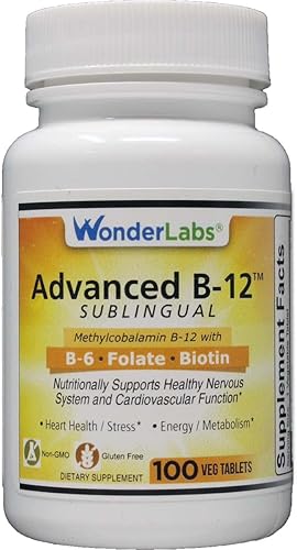 Vitamina B12 sublingual (1000 mcg), B6 (5 mg), ácido fólico (400 mcg) y biotina (25 mcg), formulado con metilcobalamina vitamina B-12 (100 tabletas)