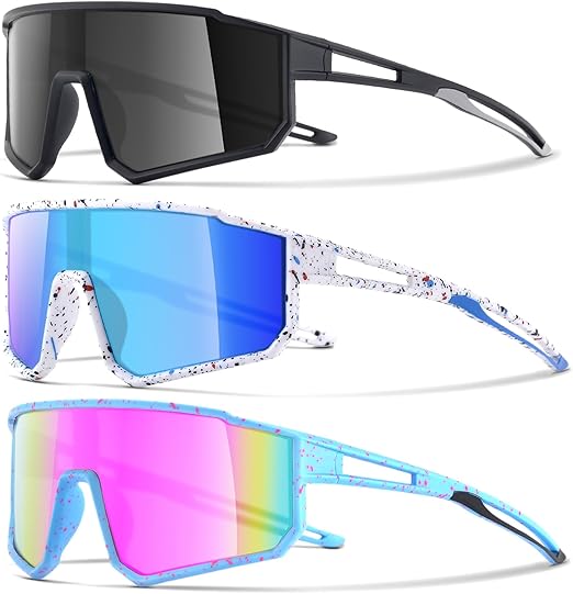 3PACK Kids Sunglasses for 6-14 Boys Girls, Youth Baseball and Cycling UV400 Protection Goggles