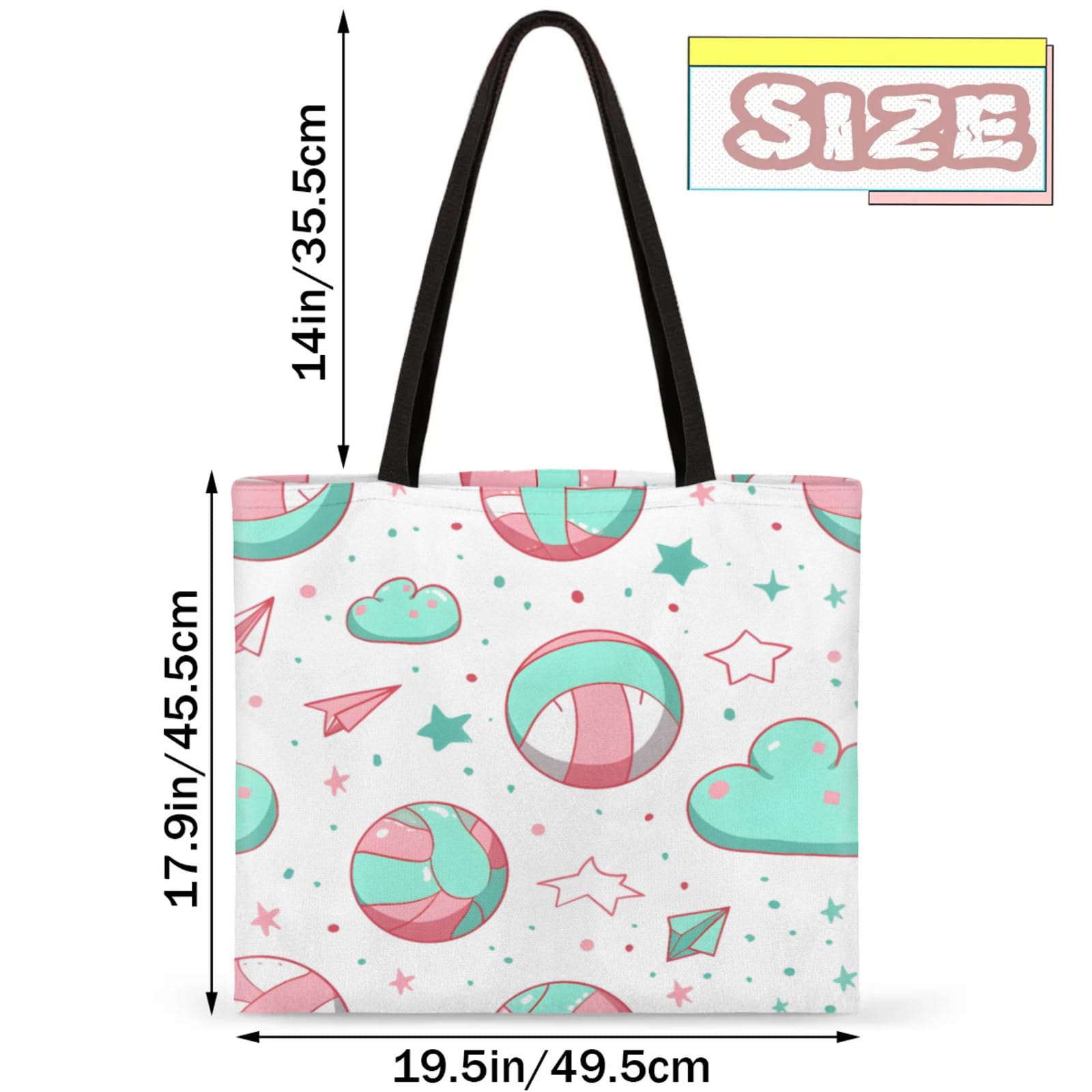 Mularoka Colourful Volleyballs Square Canvas Tote Bag Top Handle Purses Stylish Women Canvas Shoulder Tote Bags Reusable Handbags for Work Travel Picnic Beach Shopping Gym Hiking