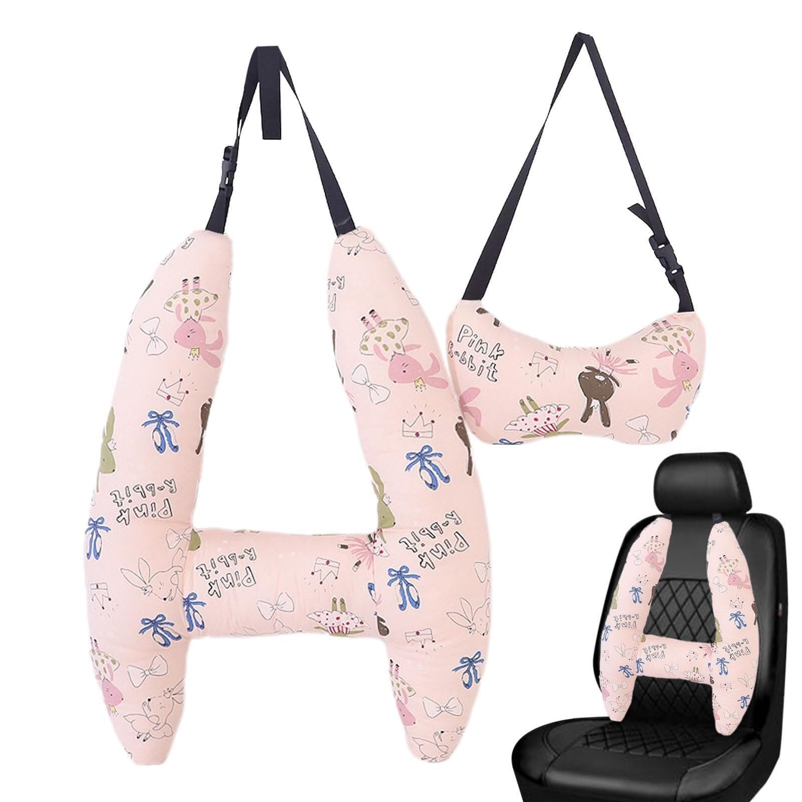 Cuscino da viaggio for poggiatesta auto, cuscino for seggiolino auto for bambini a forma di H, divertente design a cartoni animati, poggiatesta for viaggio, ideale for tutte le età(E)