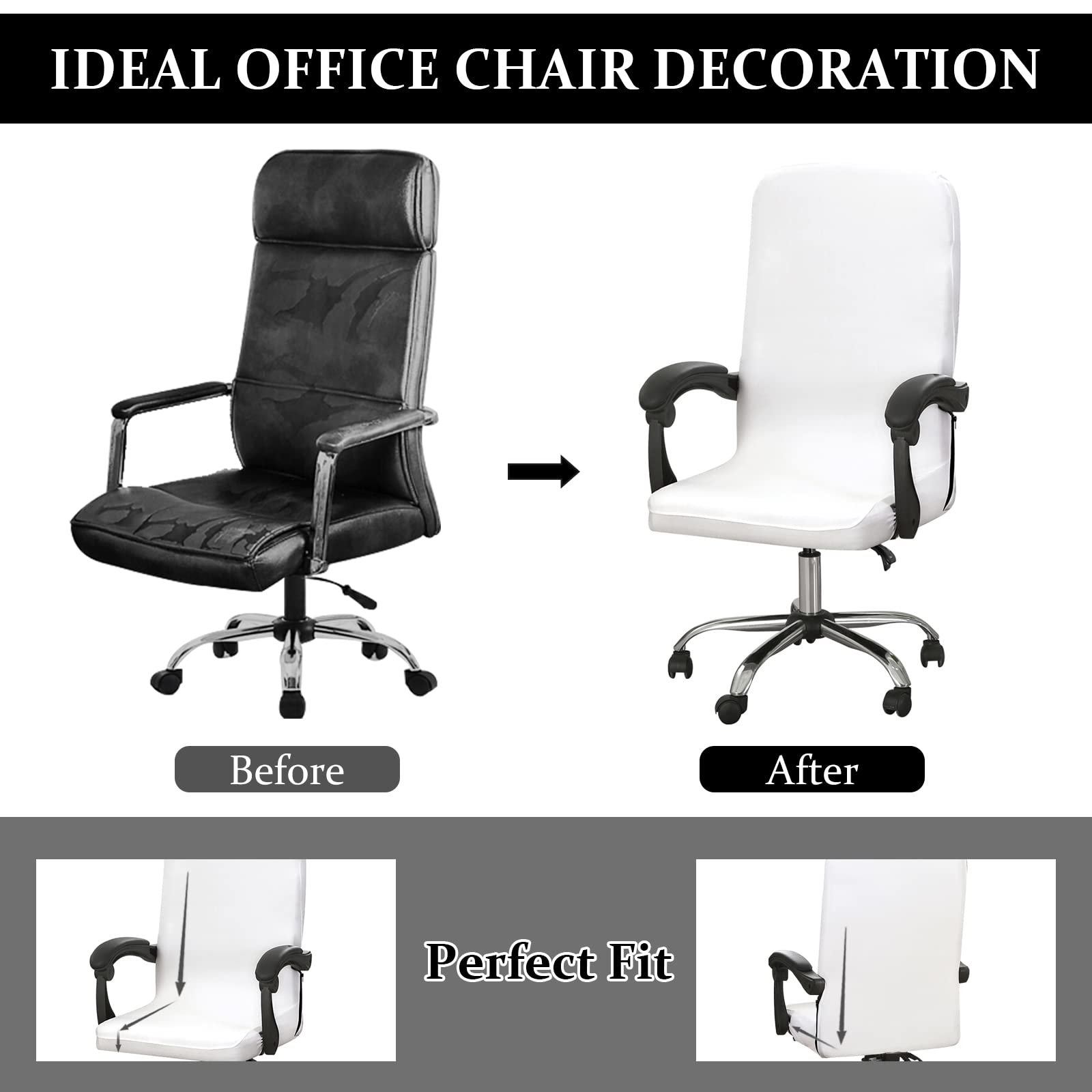 Jaotto Coprisedia Ufficio Elasticizzato, Fodere Coprisedia Girevole Ufficio Universale Lavabile Rimovibile, Coprisedia da Computer con Schienale, Copeture per Sedia da Ufficio(Bianco,Large)