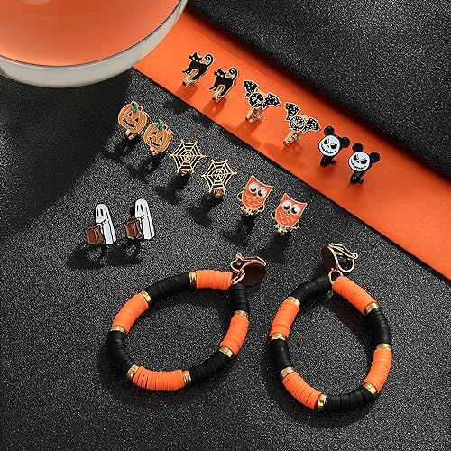 20Pairs Halloween Christmas Thanksgiving Clip on Earrings Set for Women Teen Holiday Jewelry Ghost Pumpkin Bat Earrings Christmas Tree Snowflake Earrings Squirrel Maple Leaf Turkey Fall Earrings3
