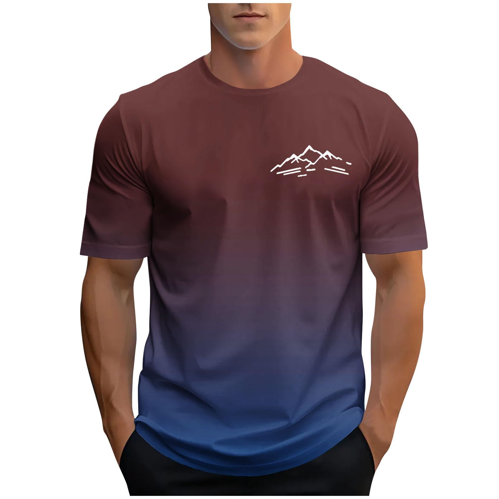Men Tshirts Gradient Print Graphic Tees Casual Holiday Fashion Beach Crewneck Basic Vacation Blouses