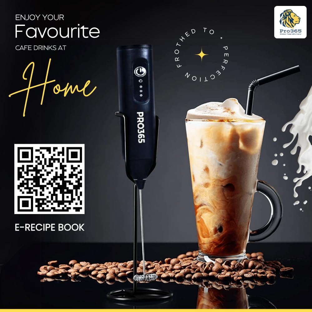 PRO365 Quick Charge Drinks, Coffee Frother | E-Recipe Available | 3-Speed | USB Rechargeable | Dual Spring Stirrer | Lattes & Milkshakes | 1 Year Warranty 1