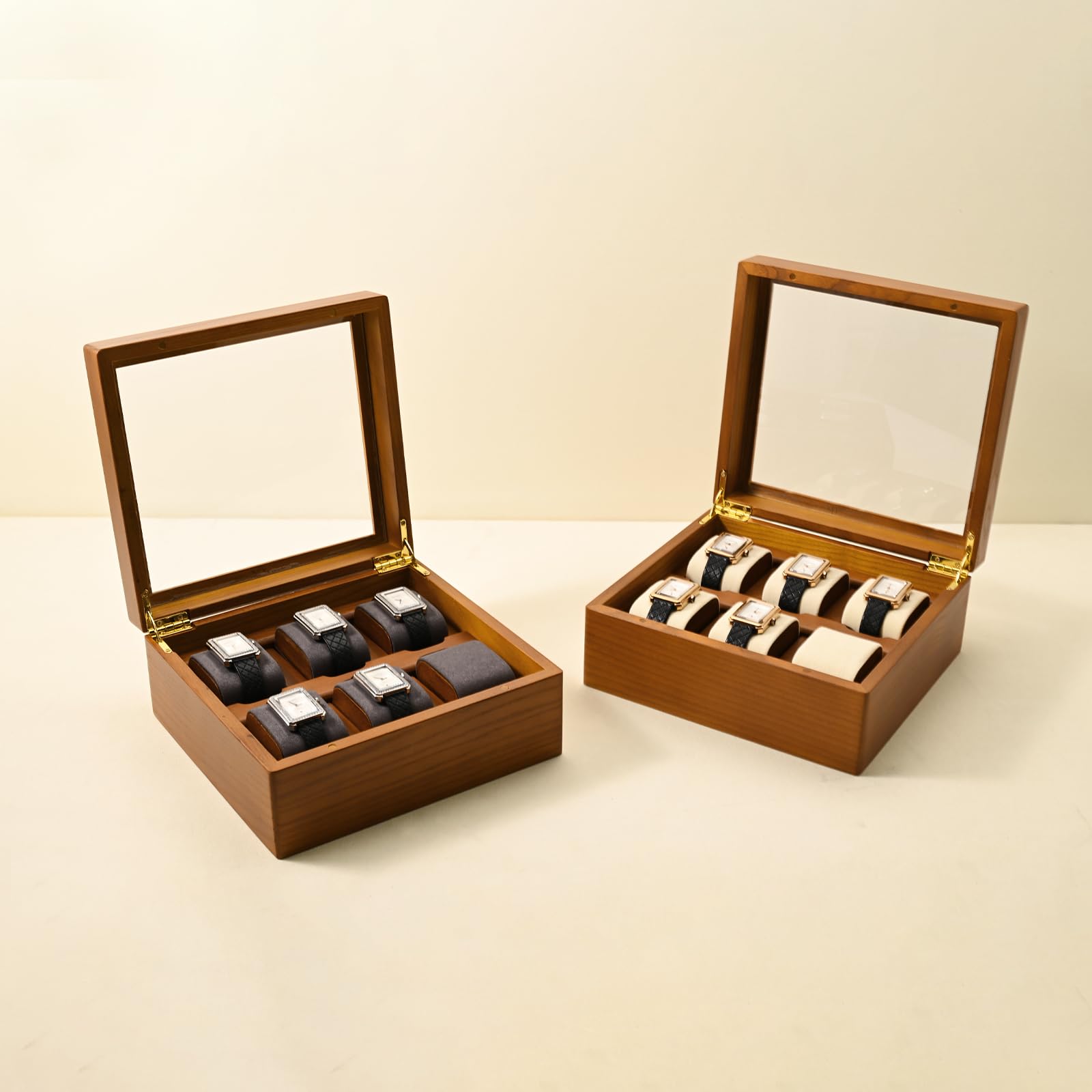 Oirlv Boîte De Montre En Bois Massif Organisateur Avec Couvercle 6 Montres,Watch box