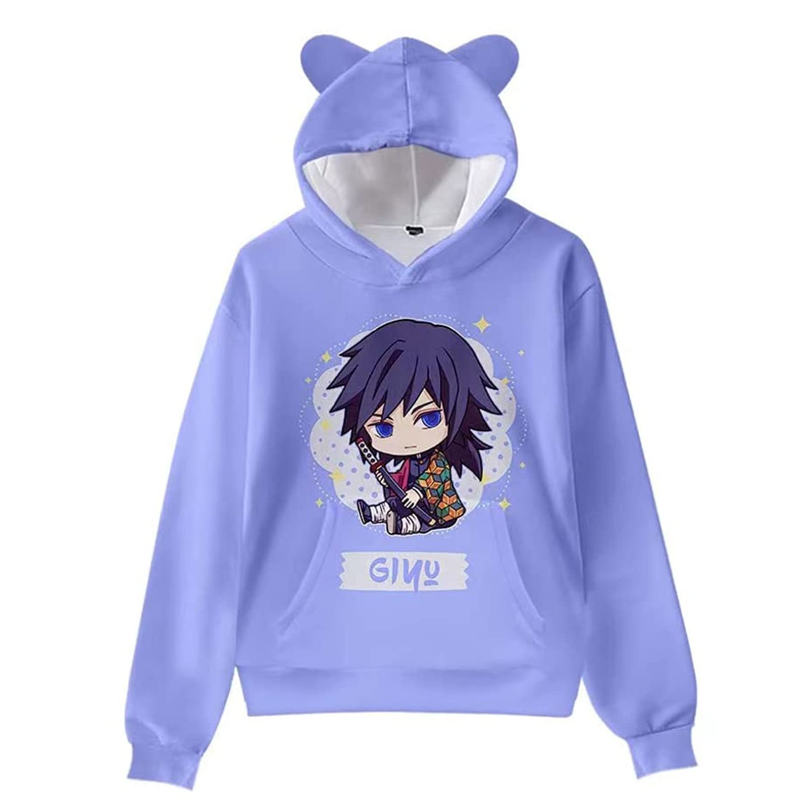 SayhihiCute Tanjirou Hoodie for Kids Kimetsu no Yaiba Anime Cat Ear Pullover Unisex Giyuu Nezuko Halloween Cosplay Hoodie