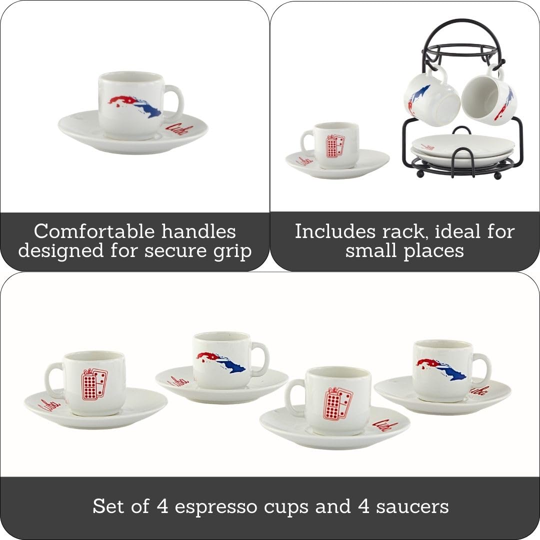 IMUSA 8pc 1.5oz Cuba Espresso Cups & Saucers Set w/Rack