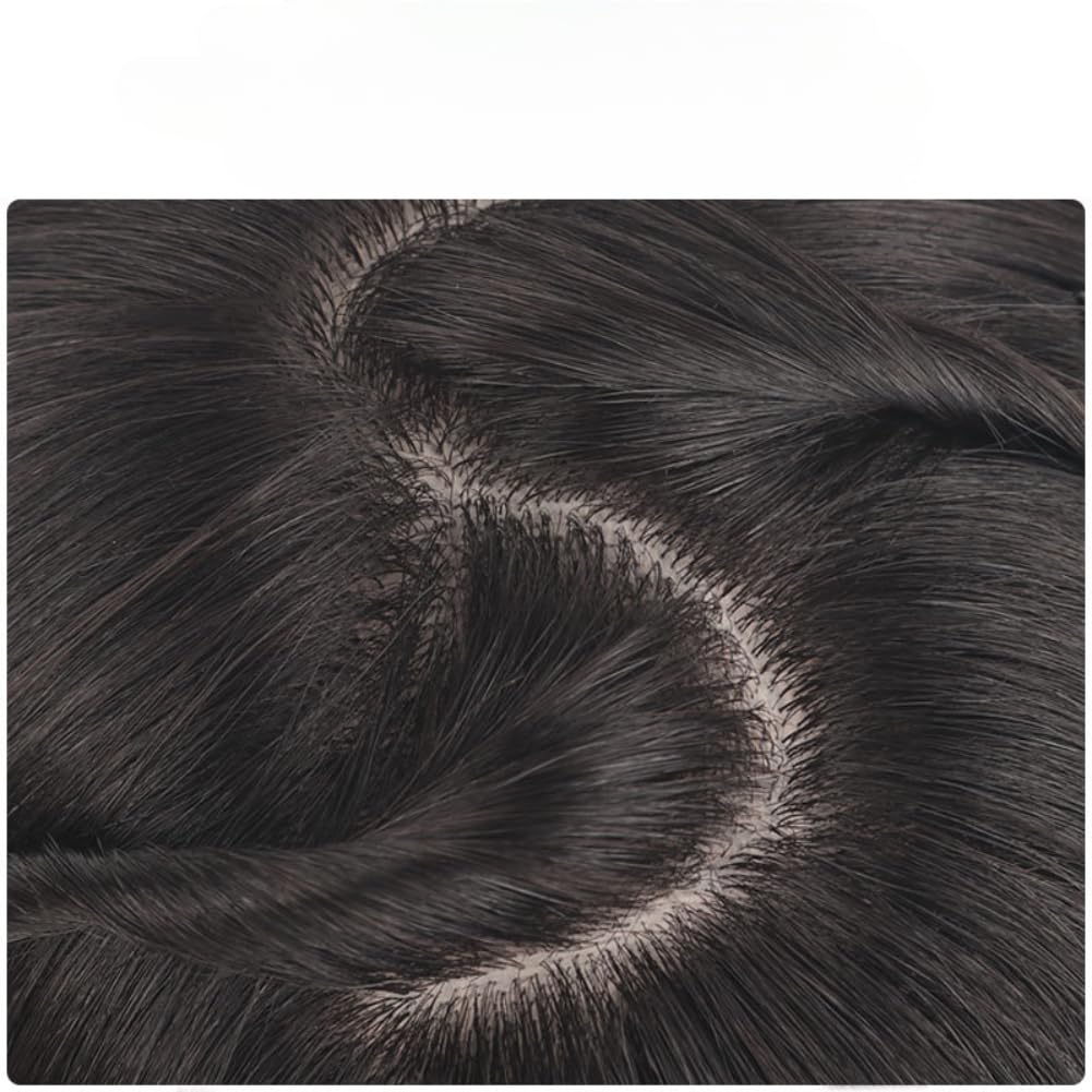 3.9×4.7inch Base Clip in Toppers Straight Human Hair Wiglet Hairpiece for Women Hair Loss. (Natural black,25cm bangs)