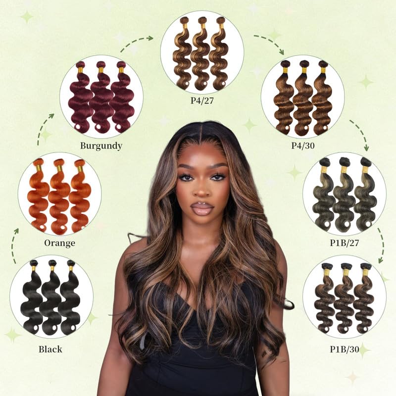 Brown Highlight Bundles Human Hair 18 20 22Inch Light Brown Water Wave Bundles Brazilian Virgin Hair Weave 3Bundles Hair Deal（Black and Brown，#p1b/30）