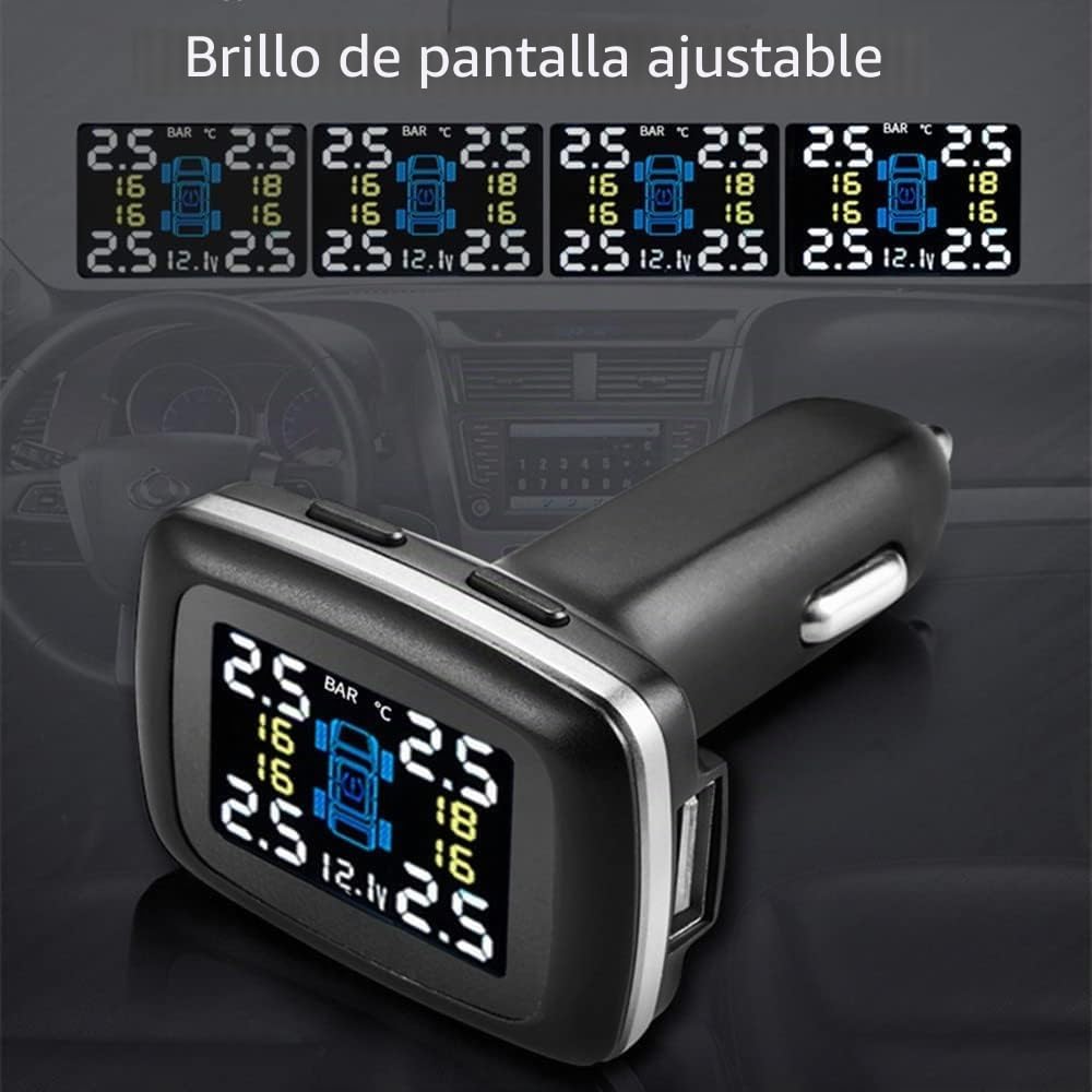 OBEST Sistema de control de presión de los neumáticos - Monitor inalámbrico TPMS con 4 sensores externos - Ángulo de visión ajustable - Toma de encendedor y puerto de carga USB