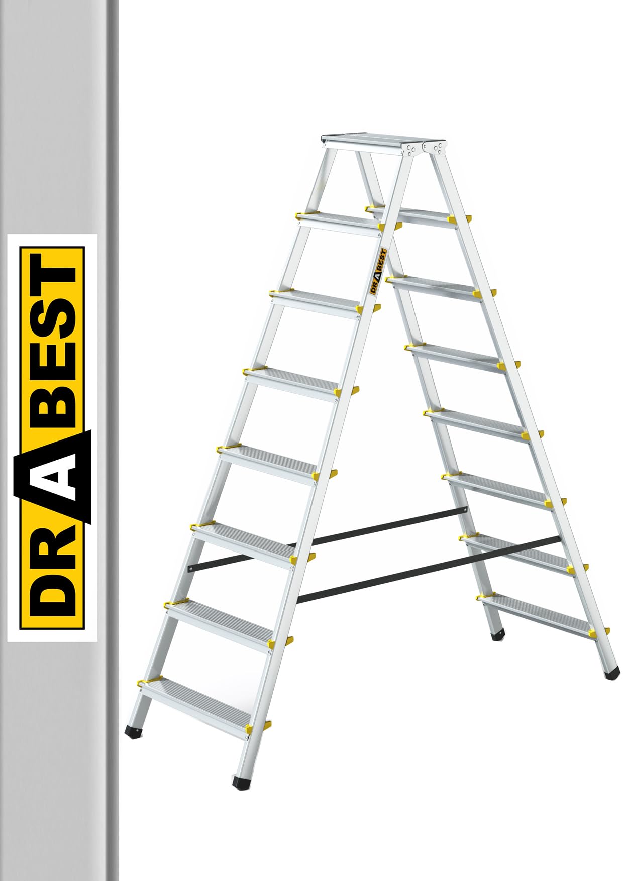 DRABEST PRO SERIES LADDERS Aluminum Step Ladder 2x8-Step 150 KG – Double-Sided Aluminum Household Ladder – Ladders Multi Purpose – Folding Step Ladder – 53 x 179 x 16 cm
