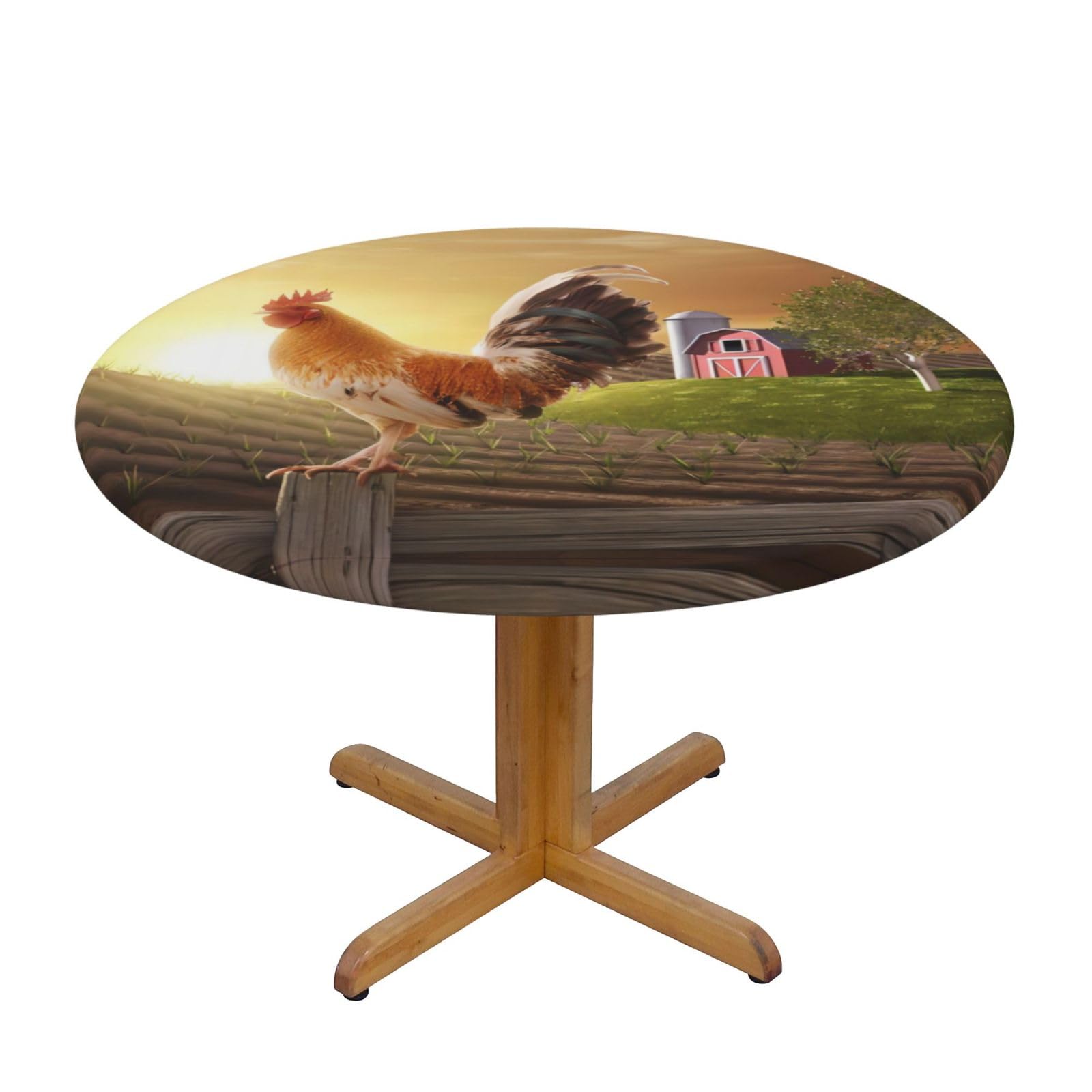 ZQYTGFDC Rooster on Wood in Farmland S Decorative Round Tablecloth Waterproof Anti Stain Oil Proof Size for 40 50 inch