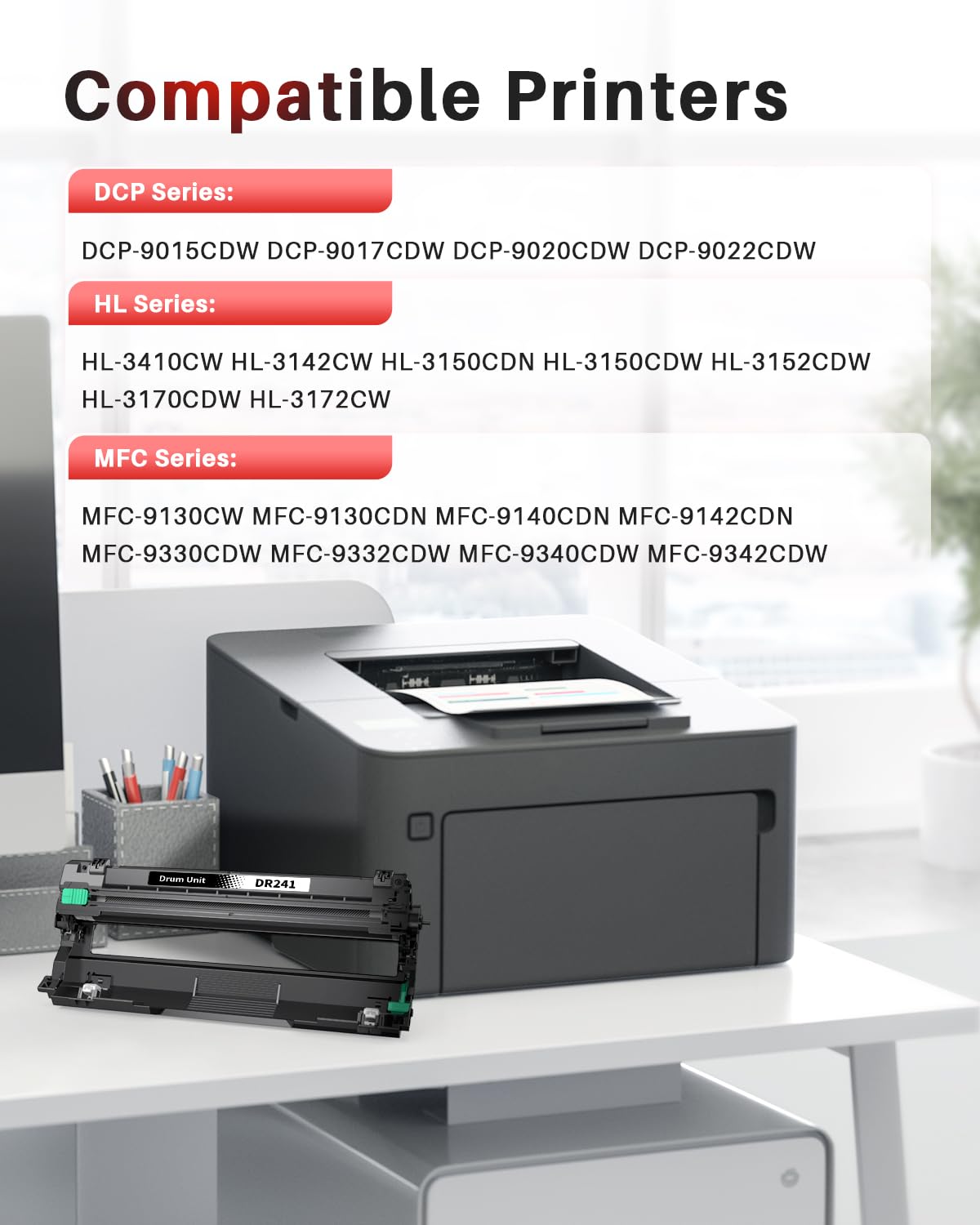 KATRIZ 4 pezzi DR 241 Tamburo Sostituzione per Brother Dr-241 Dr- 241 Compatibile per Brother DCP-9020 HL-3140 HL-3142 HL-3150 HL-3152 HL-3170 HL-3172 MFC-9130 MFC-9140 9330 MFC-9330 9330