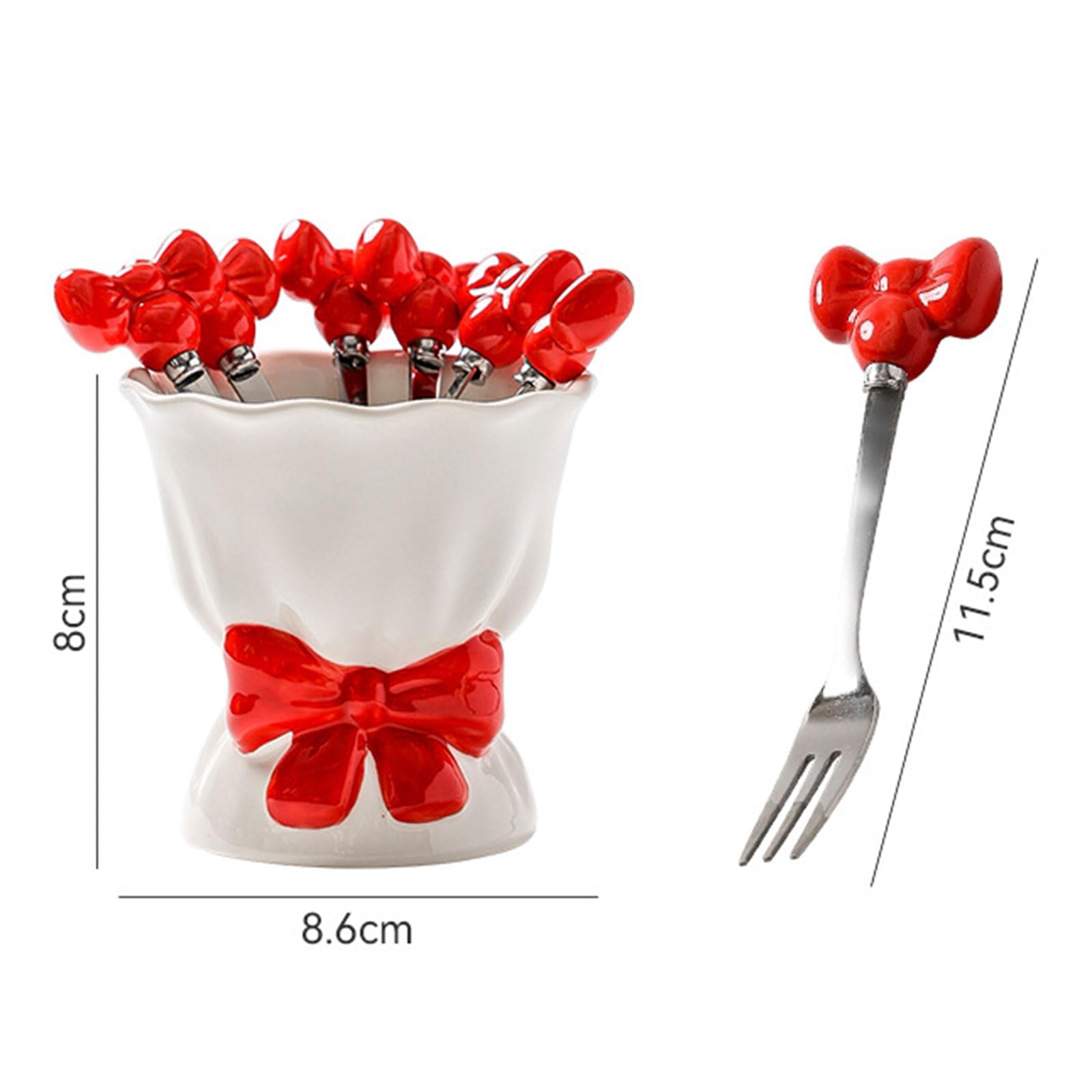 Fourchettes À Fruits Petites Fourchettes À Dessert en Acier Inoxydable avec Noeud Décoratif & Couverts Base Holder pour Maison Cadeau Apéritif Cocktail Fromage