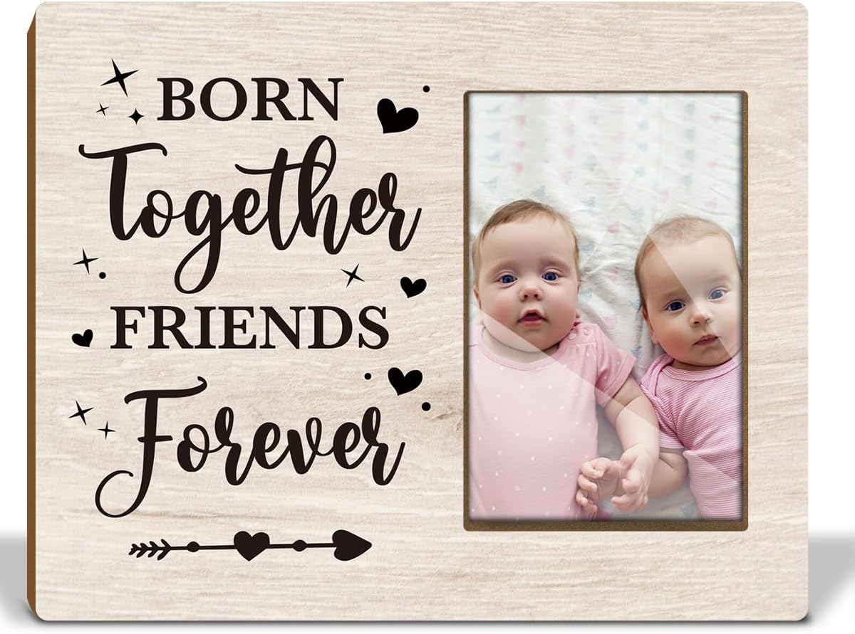 Born Together Friends Forever Picture Frame, New Baby Gift Twin Baby Sign Gift for New Baby, Pregnancy Announcements Gender Reveal Baby Shower Gifts Nursery Decor /22