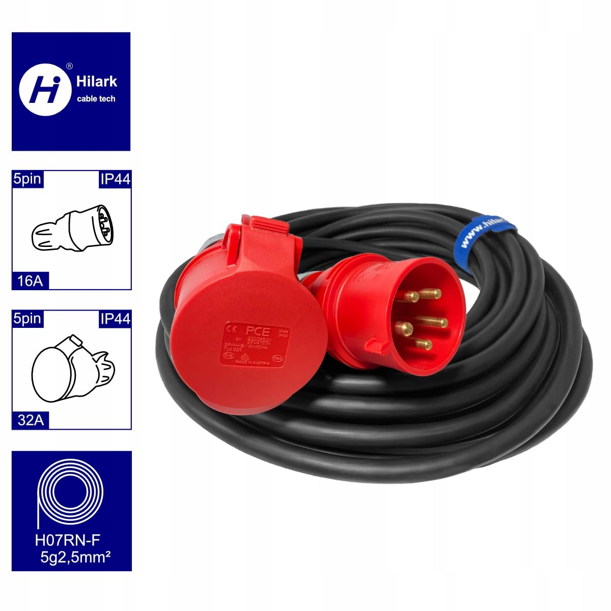 Hilark Cable Tech Przejściówka siłowa, 16A 5P na 32A 5P IP44 25M