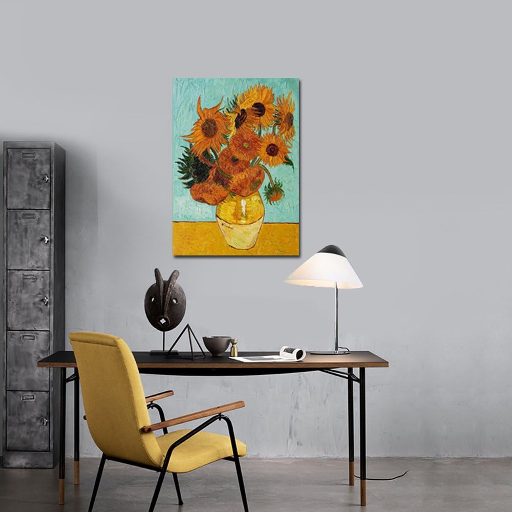 Wieco Art - Girasole di Vincent Van Gogh Riproduzione di dipinti a olio grandi e moderni stampe su tela floreale giclée opere d'arte su tela da parete per camera da letto decorazioni per la casa L